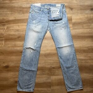 Diesel Safado Jeans Men 31x32 Blue Slim Straight Light Wash Destroyed Punk 0888J